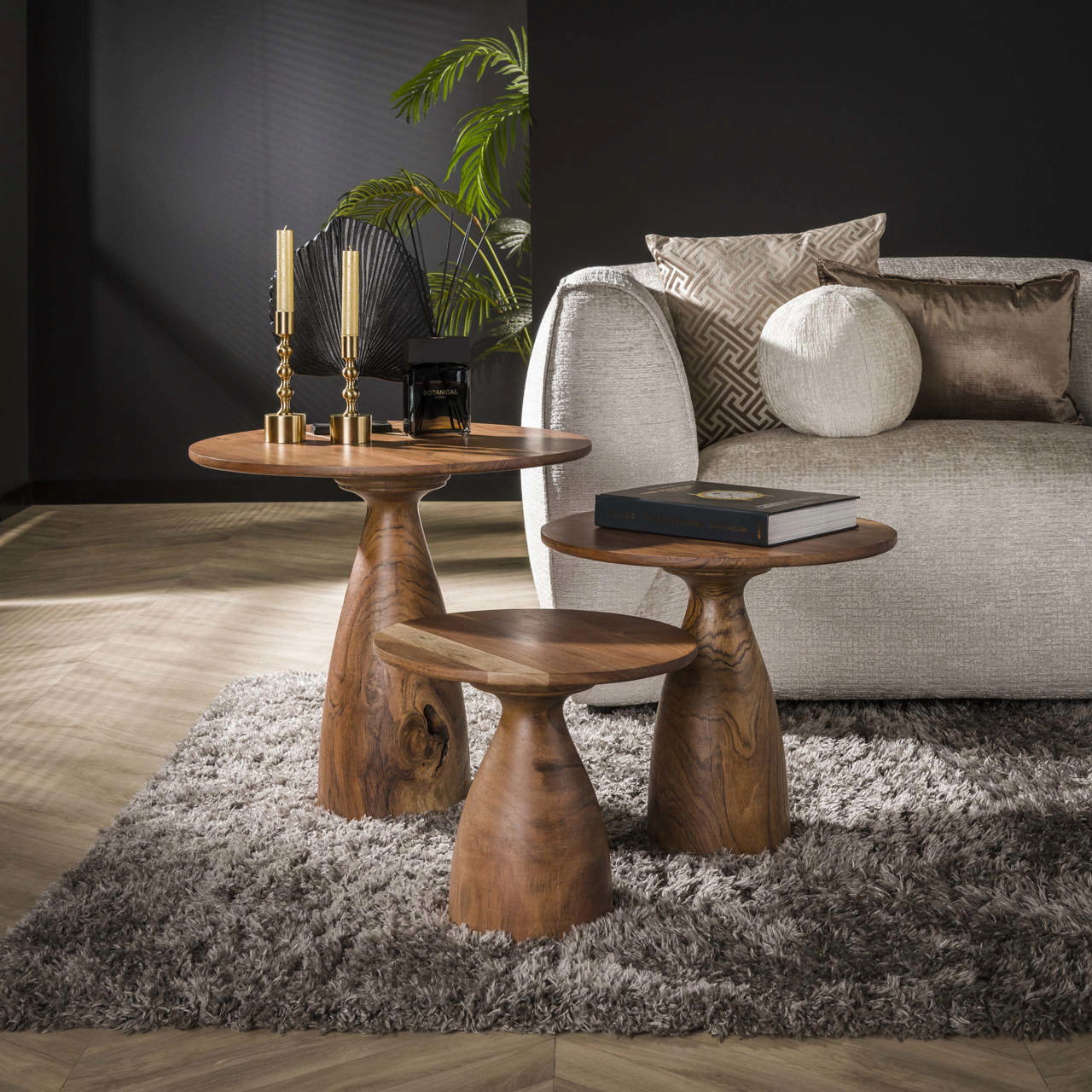 Salontafel set/3 massieve voet kegel