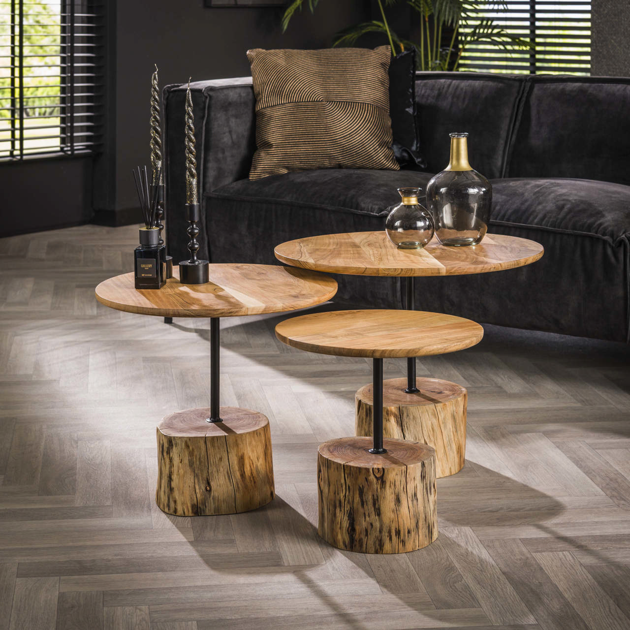 Salontafel set/3 boomstam voet