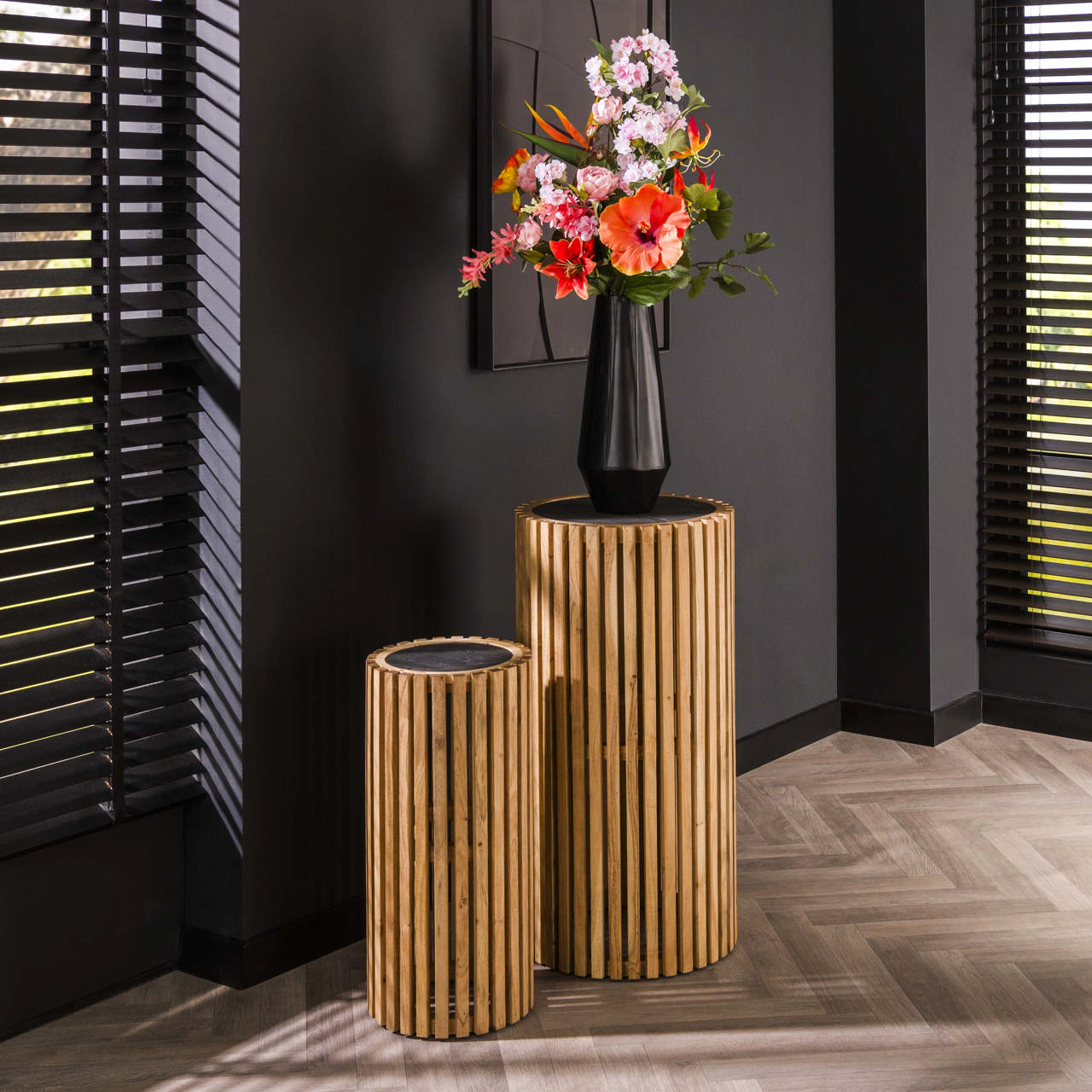 Bloemenzuil set/2 slate round