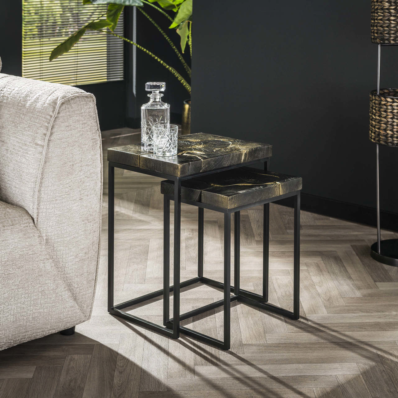 Bijzettafelset/2 rechthoekig black and gold