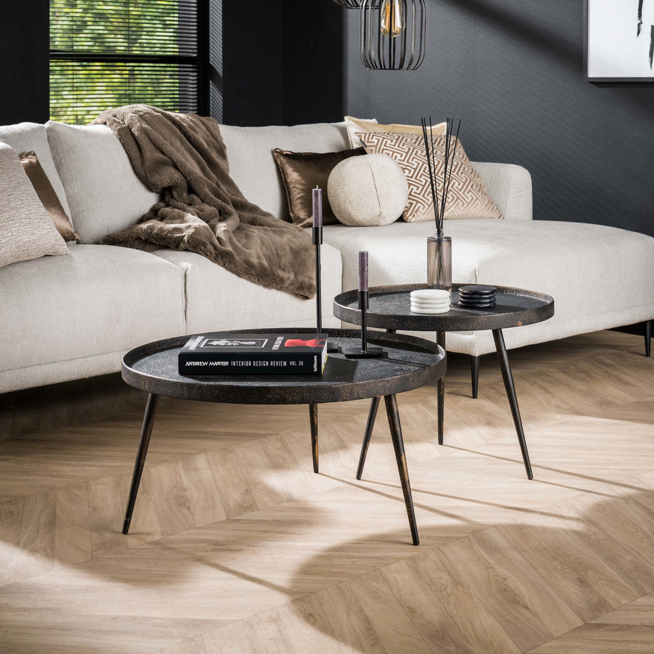 Salontafel set/2 rond metallic