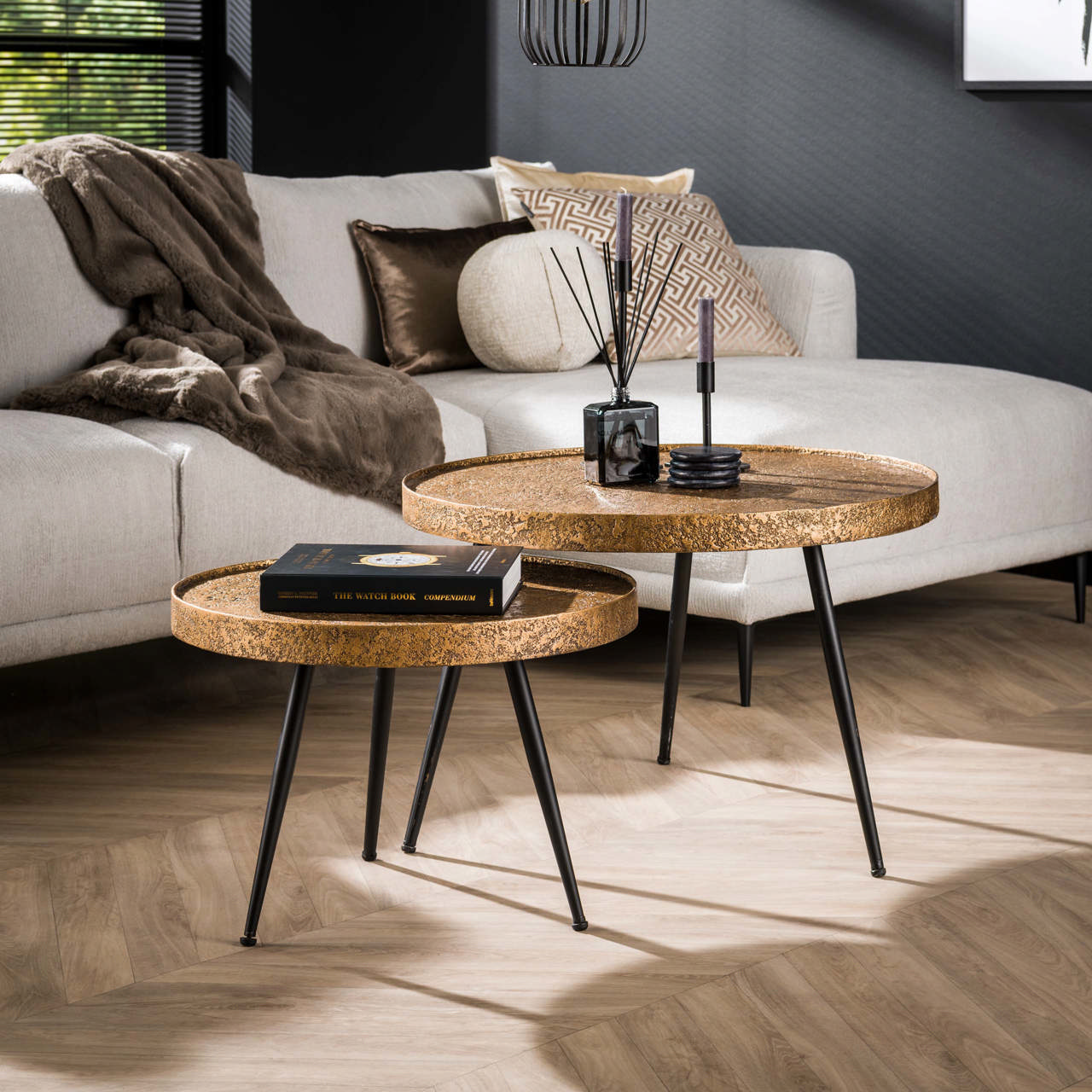 Salontafel set/2 rond metallic