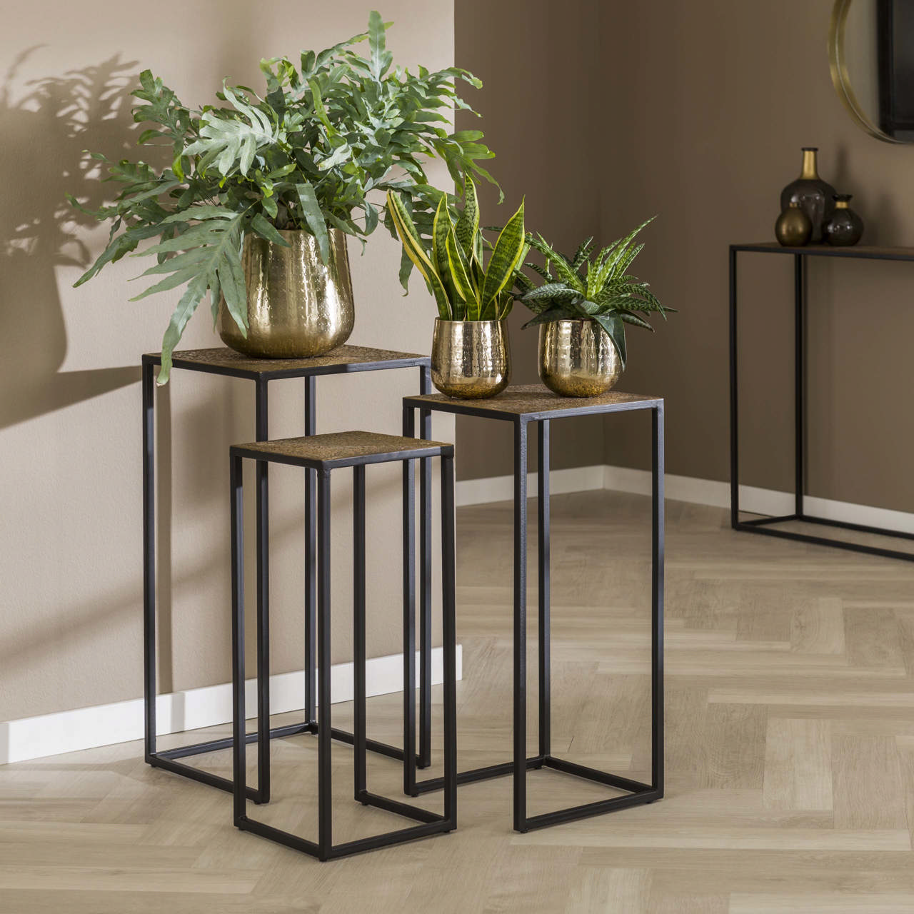 Bloemenzuil set/3 iron metallic