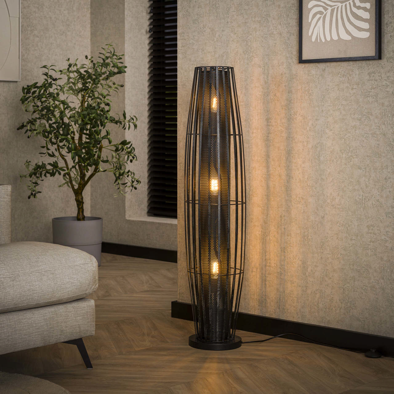 Vloerlamp 120 3L cylinder mesh