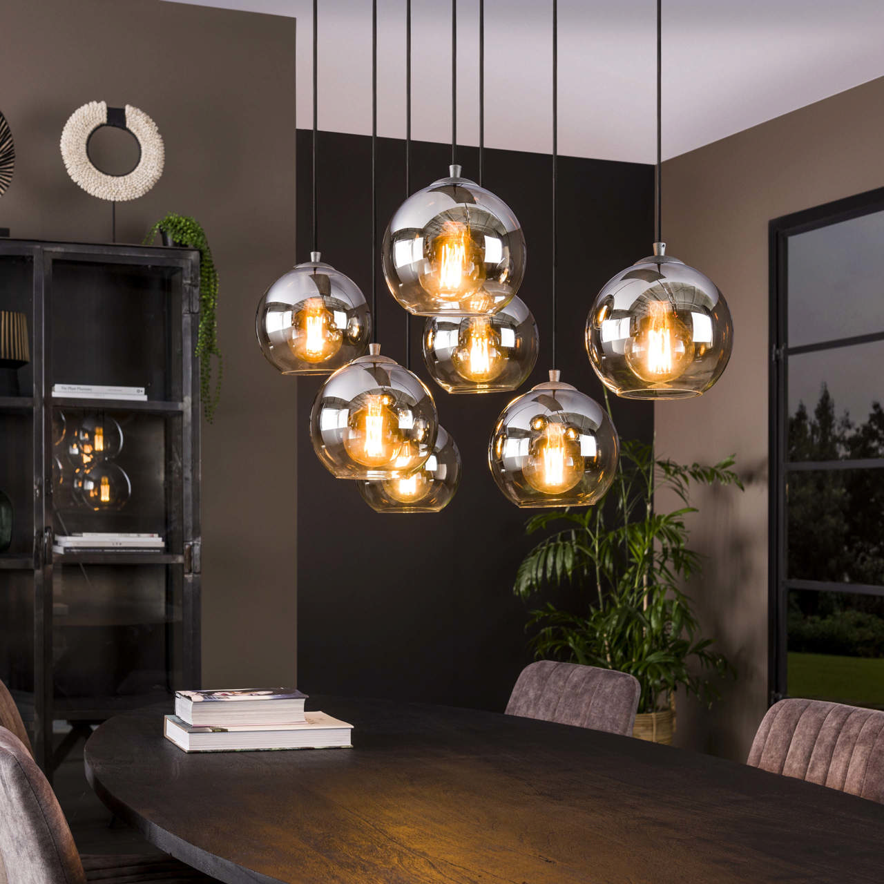 Hanglamp 4+3L bubble shaded