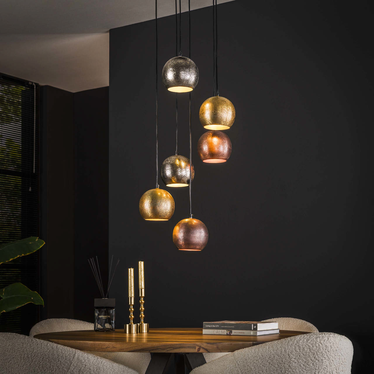 Hanglamp 6x bol getrapt metal print