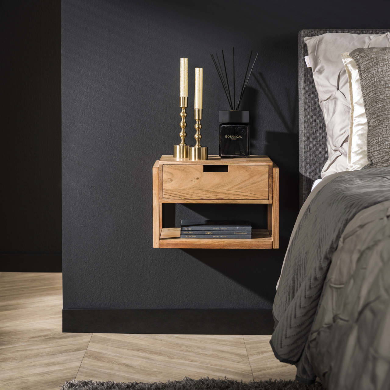 Nachtkastje 1L houten frame zwevend