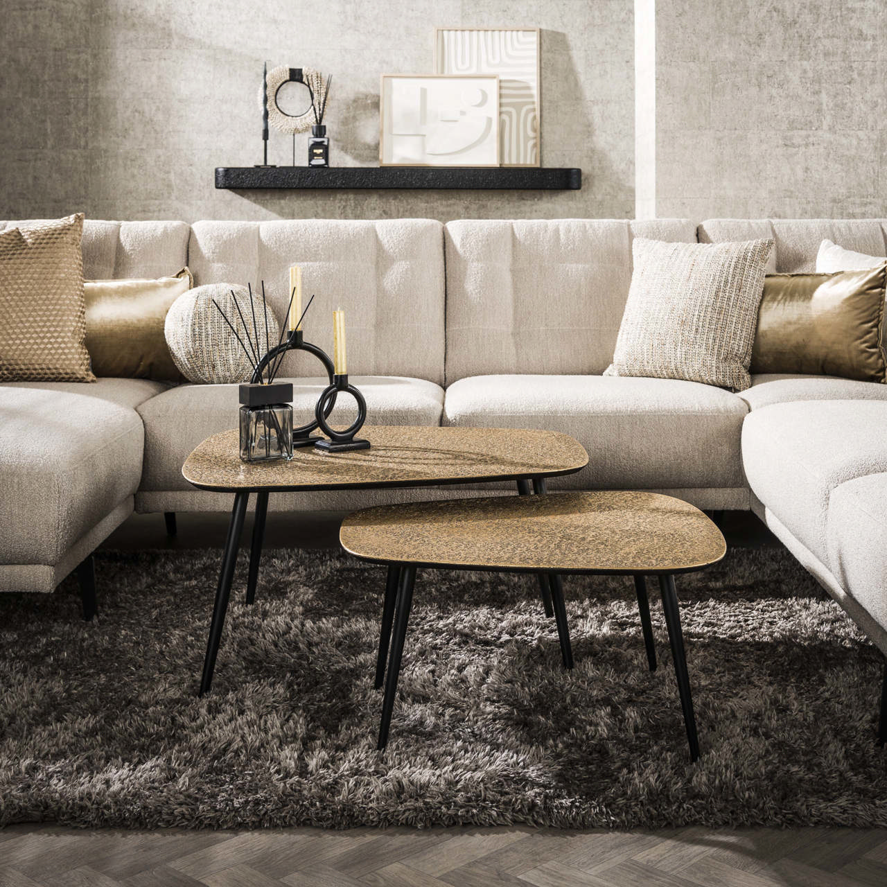 Coffee table set/2 XXL metallic
