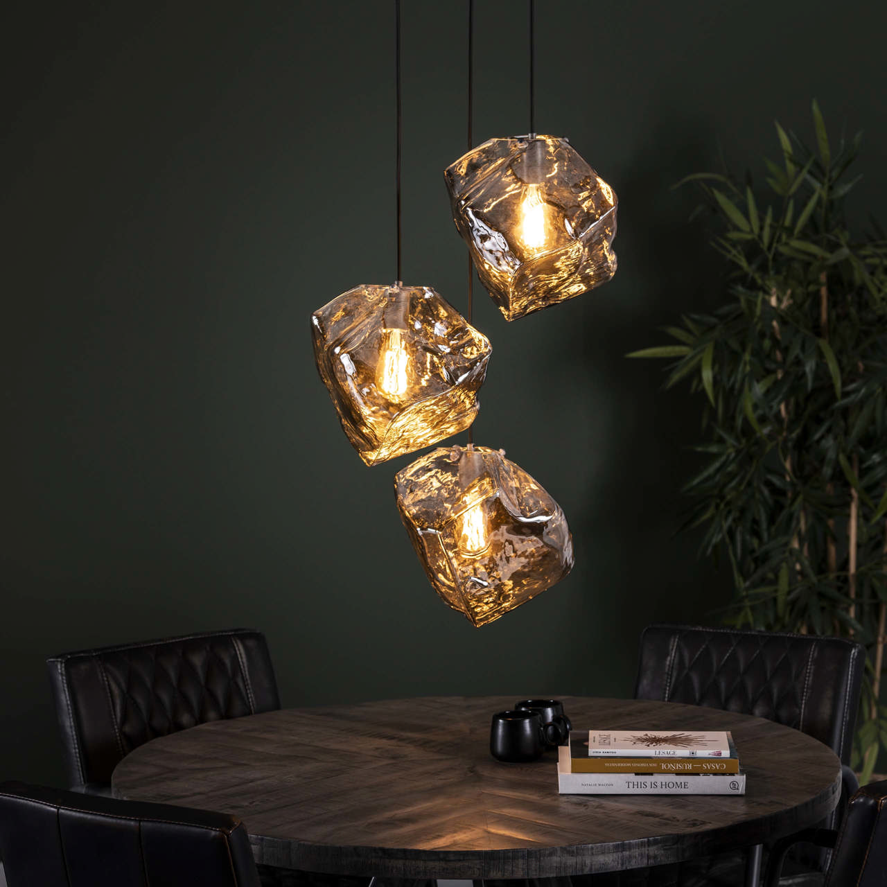 Hanglamp 3L rock chromed getrapt